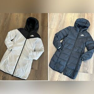 Long Black Puffer Jacket Nike Women’s Size XSmall, Reversible to White!